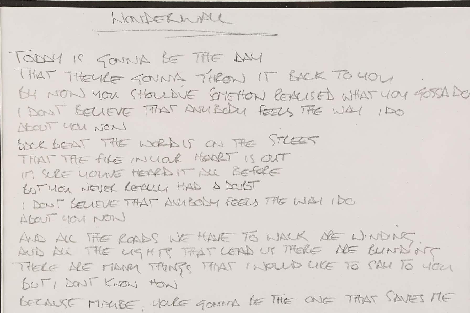 Wonderwall lyrics handwritten by Noel Gallagher (Propstore/PA)