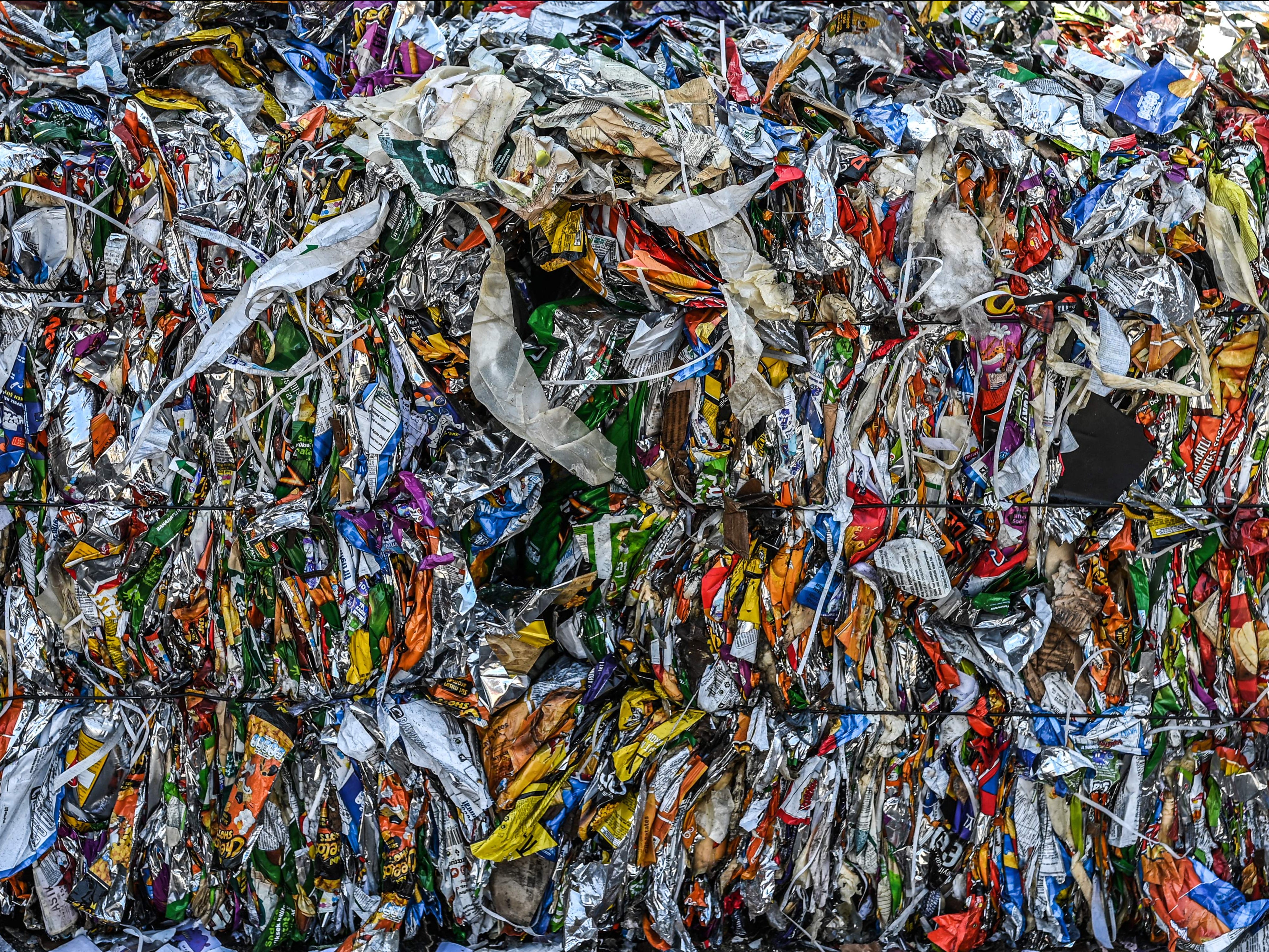 Stacks of plastic waste collected near to the plastic recycling plants in Kartepe district of Kocaeli, Turkey