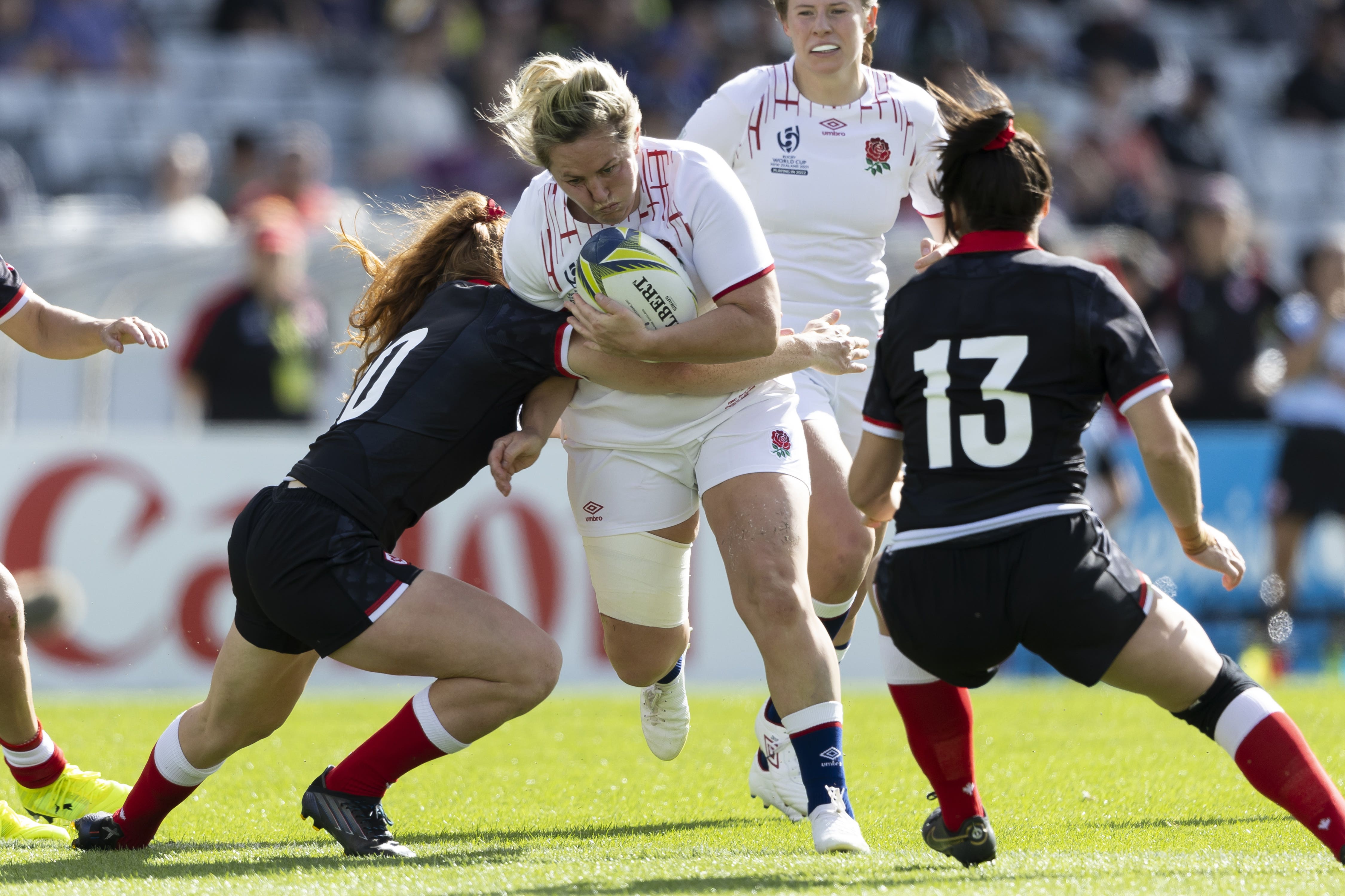 England’s Marlie Packer carries the ball during the semi-final at Eden Park