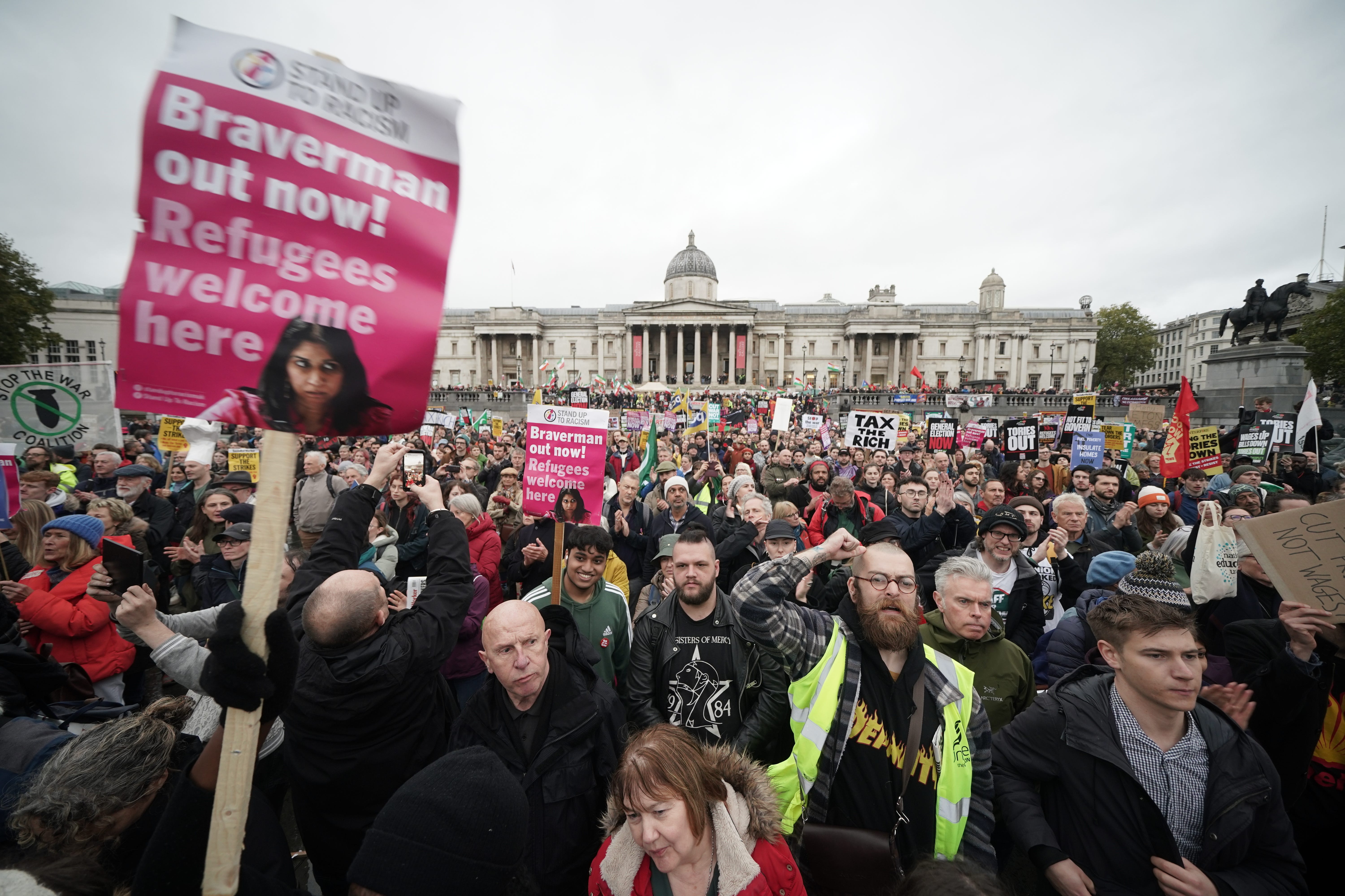 People take part in the People’s Assembly ‘Britain is Broken’ demonstration in central London (Yui Mok/PA)