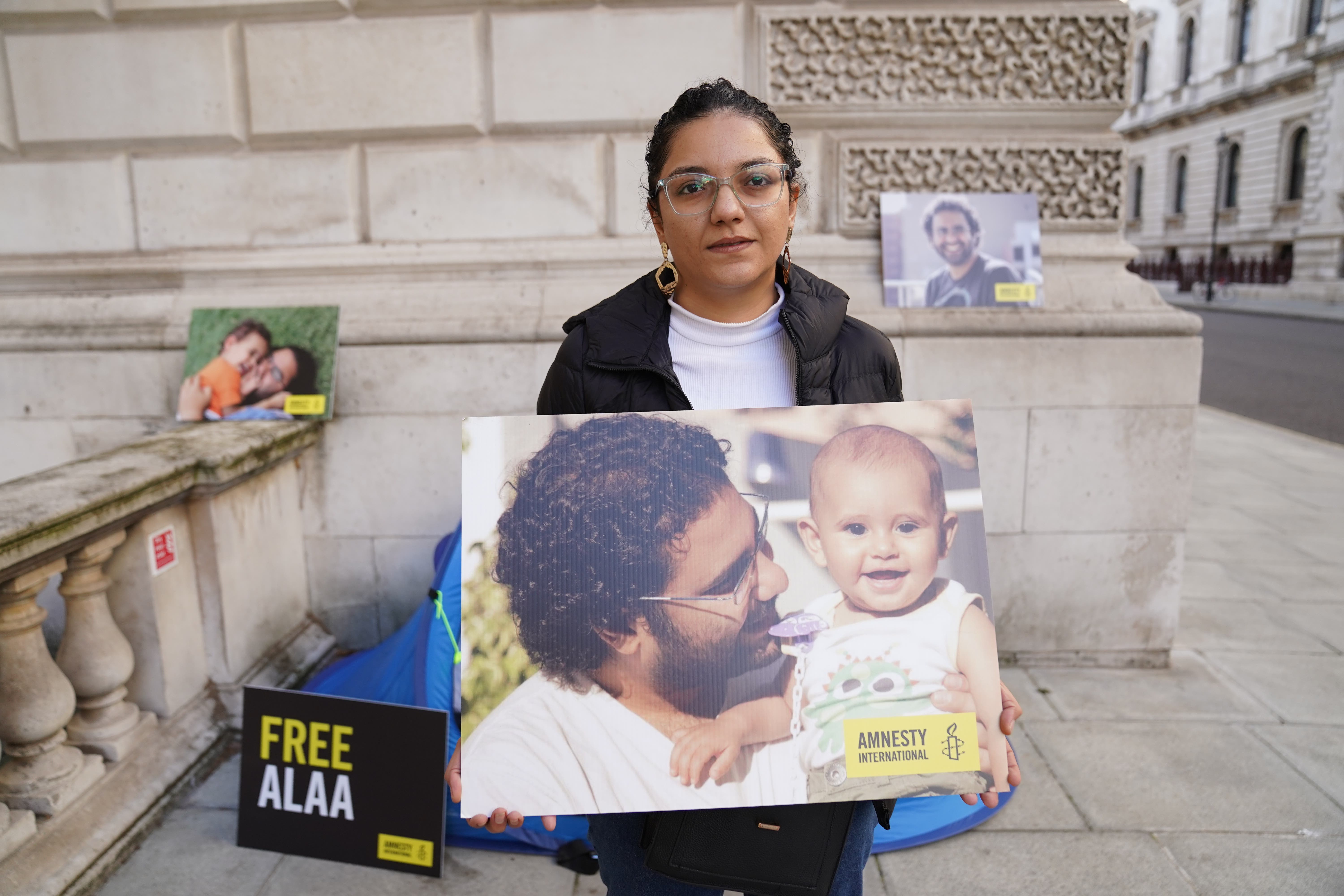 Sanaa Seif, the sister of writer Alaa Abd el-Fattah, a British-Egyptian activist imprisoned in Egypt, on a hunger strike outside the Foreign Office in October