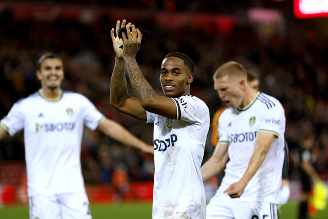 Leeds United’s Crysencio Summerville applauds the fans at the end of the Premier League match at Anfield, Liverpool. Picture date: Saturday October 29, 2022.