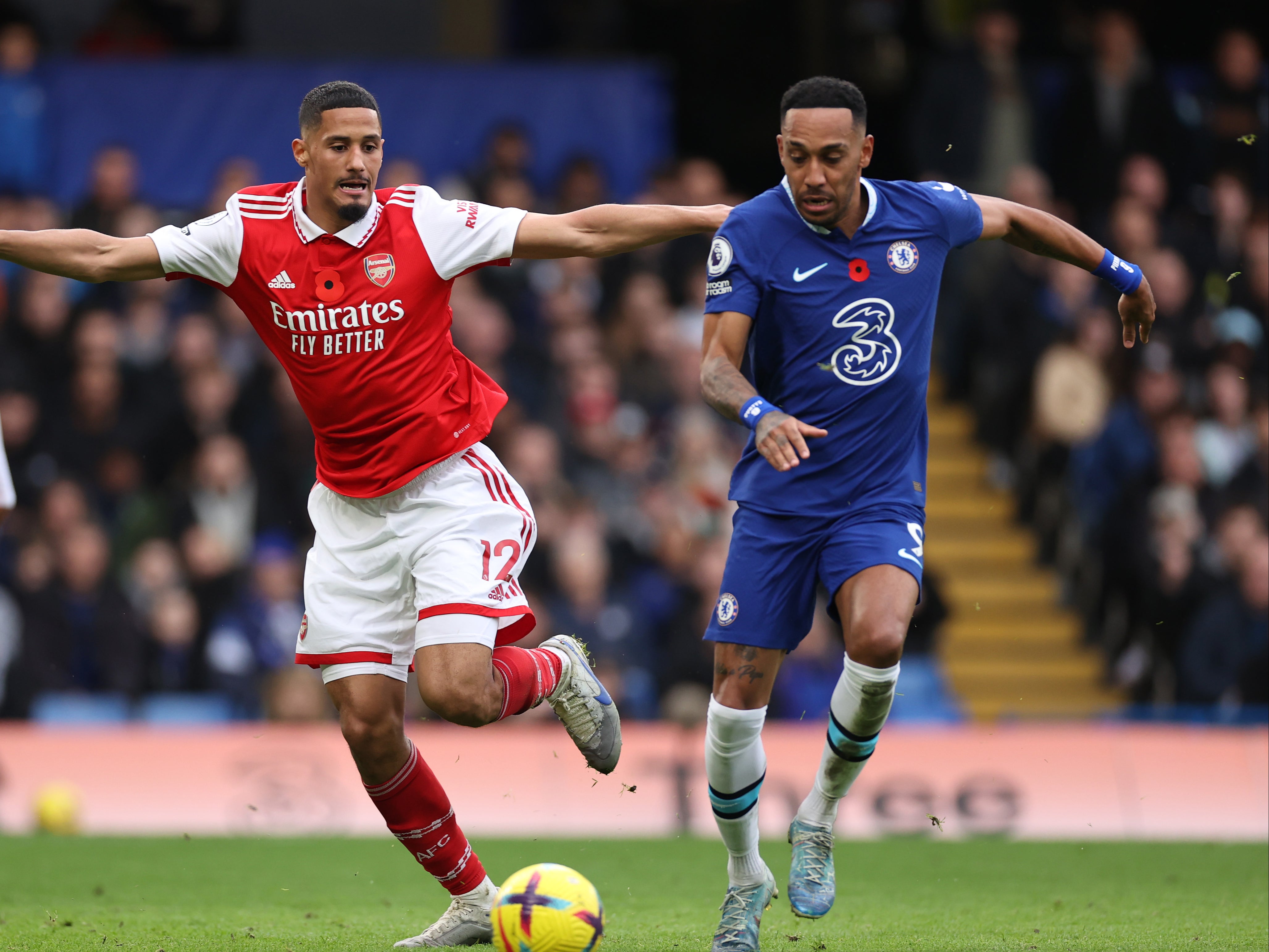 William Saliba and his fellow Arsenal defenders did not have to exert themselves to keep Pierre-Emerick Aubameyang quiet at Stamford Bridge