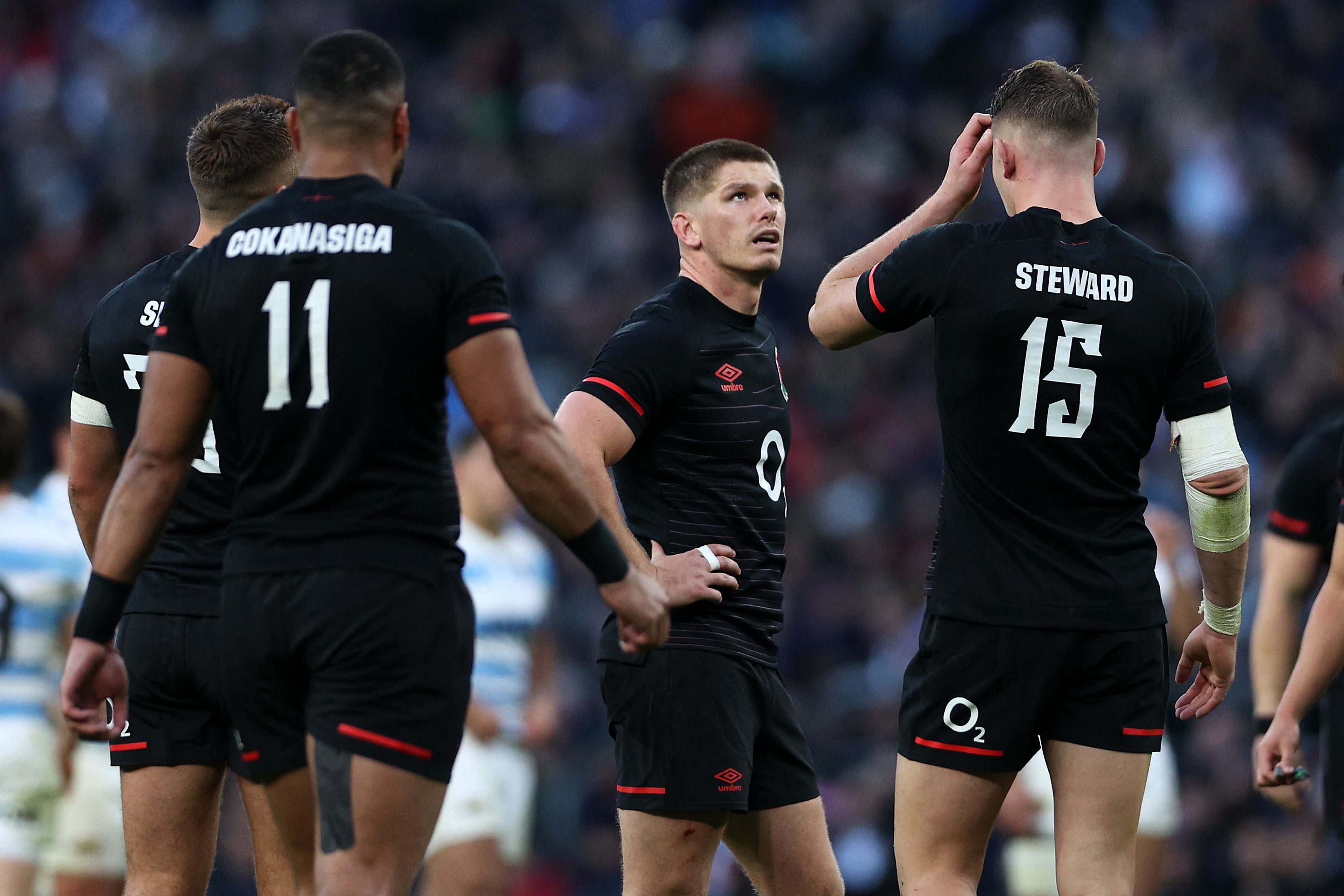 Owen Farrell looks dejected during the Autumn International defeat to Argentina