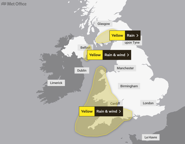 UK weather: Heavy rain and strong winds to batter country as Met Office ...