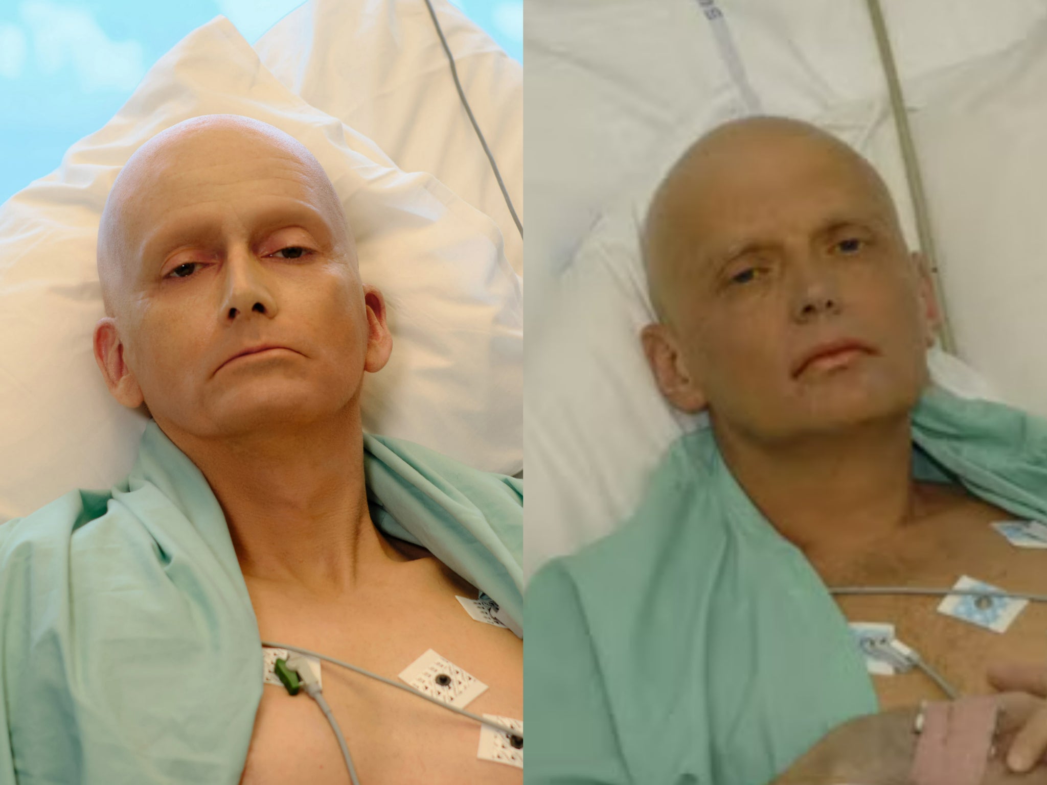 David Tennant as Alexander Litvinenko on the left, and the real Alexander Litvinenko on the right