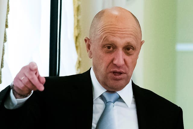<p>Businessman Yevgeny Prigozhin gestures on the sidelines of a summit in St. Petersburg, Russia, on Tuesday, Aug. 9, 2016</p>