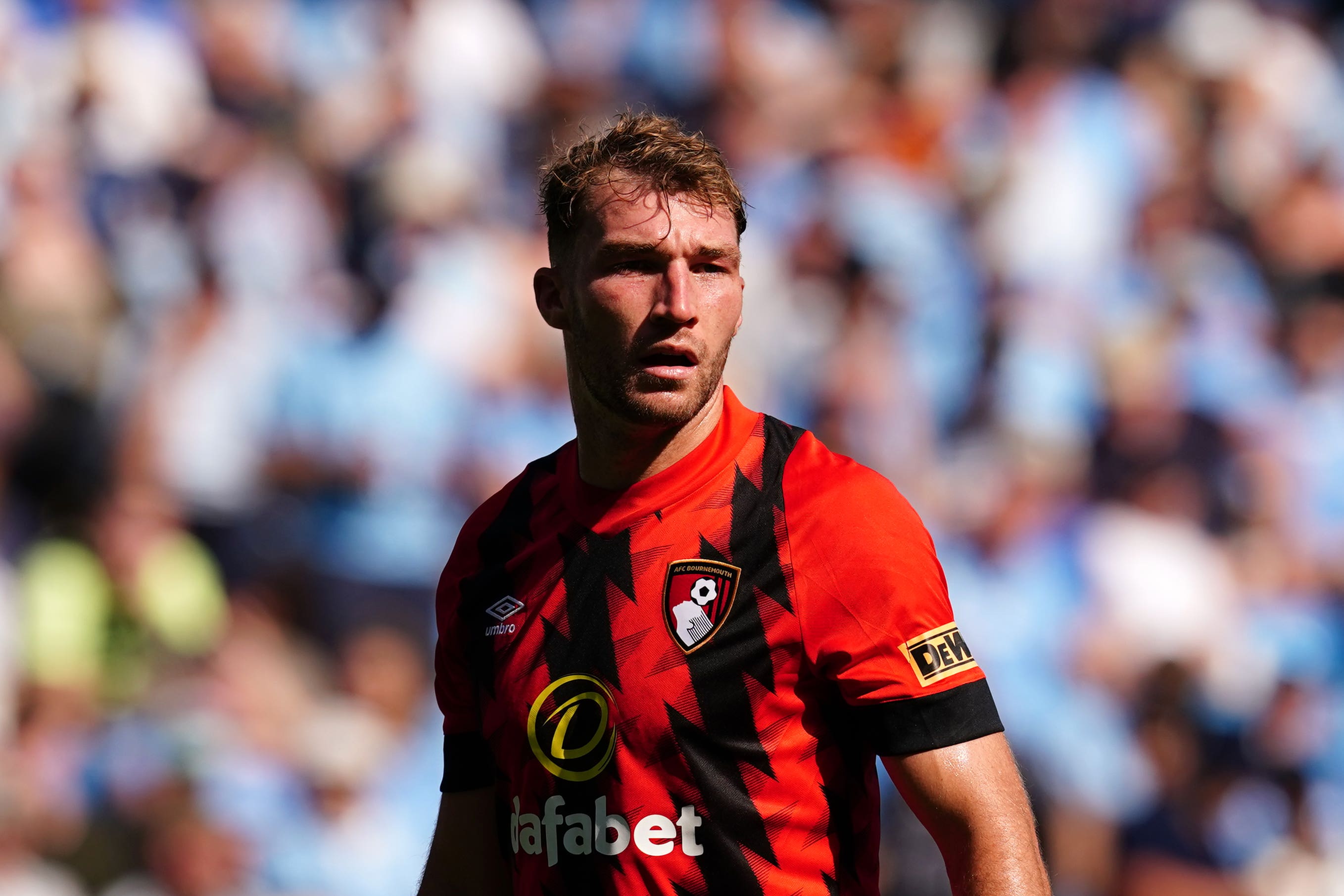Bournemouth’s Jack Stacey is looking forward to the challenge of facing Everton twice in five days (Martin Rickett/PA)