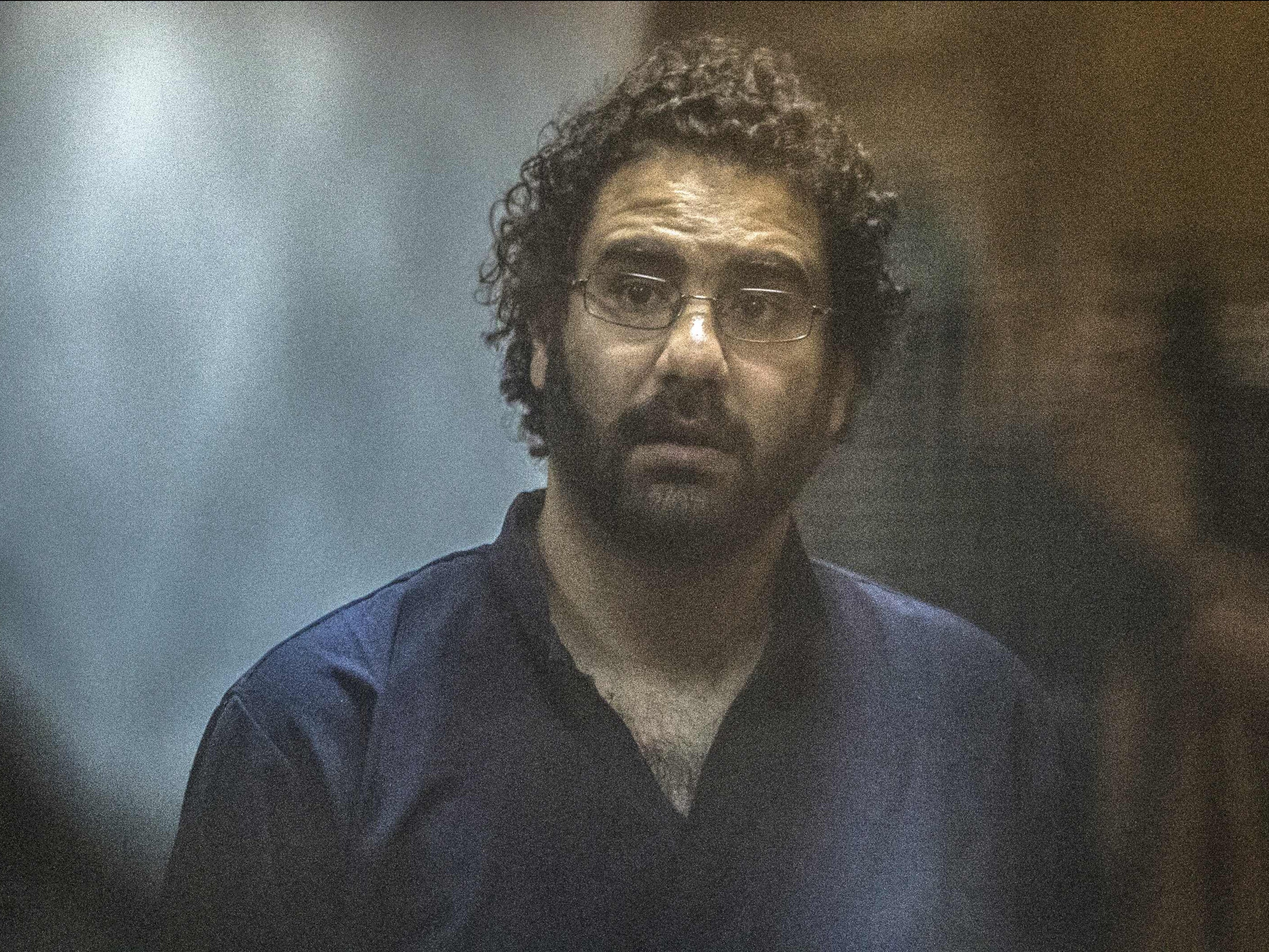British-Egyptian activist and blogger Alaa Abdel Fattah pictured during a 2015 trial