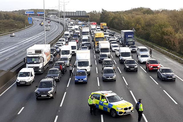 Protesters are causing widespread disruption on the M25 for a second day (Just Stop Oil/PA)