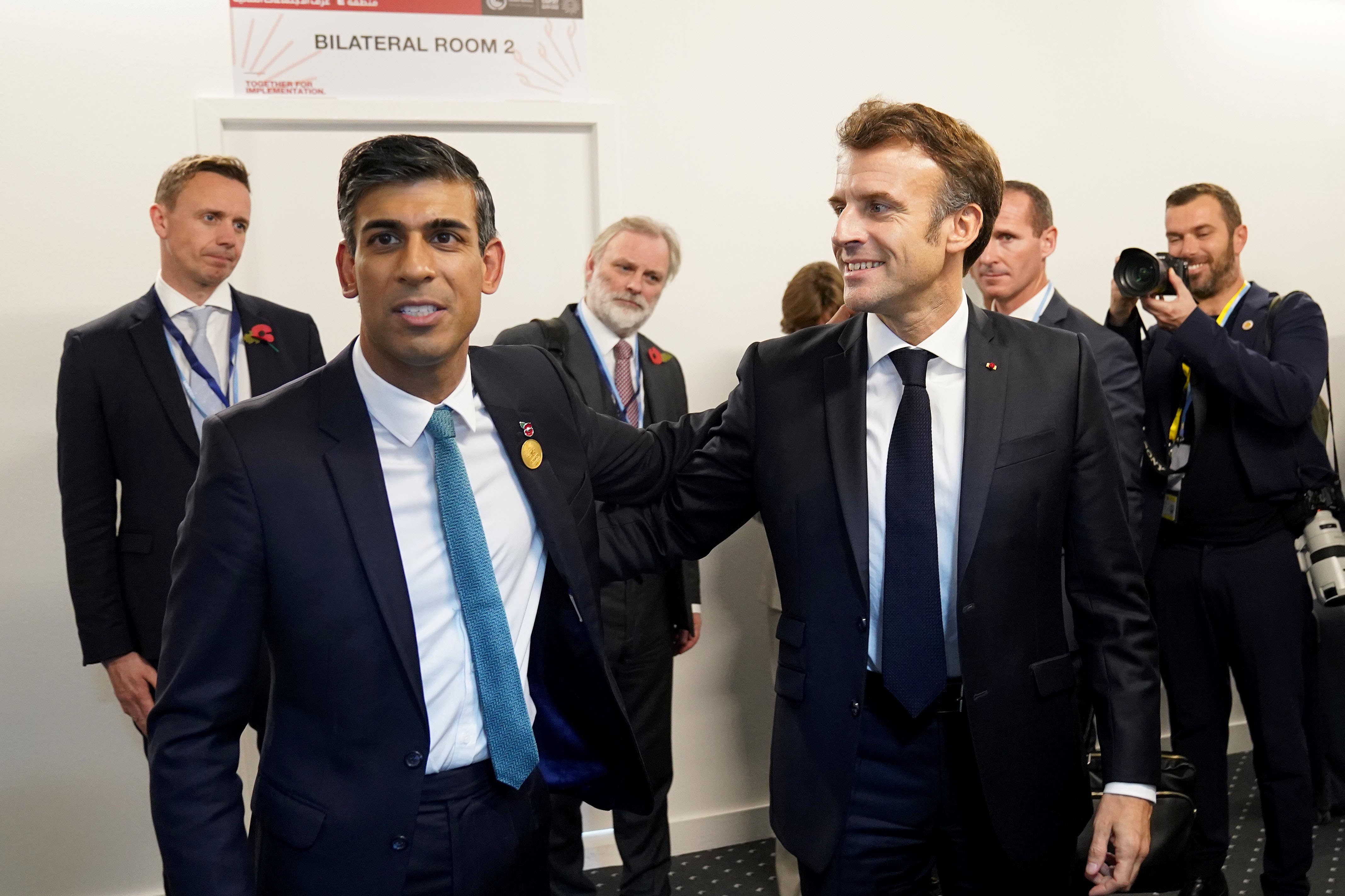 Prime Minister Rishi Sunak with President of France, Emmanuel Macron at Cop27 (Stefan Rousseau/PA)