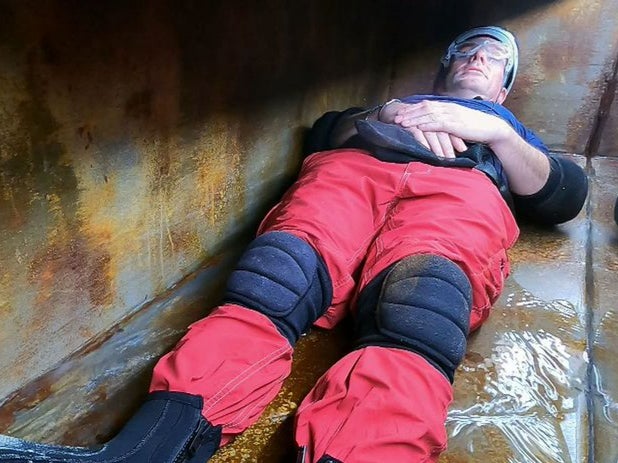 Chris Moyles in the I’m a Celeb task, ‘HMS Drown Under’