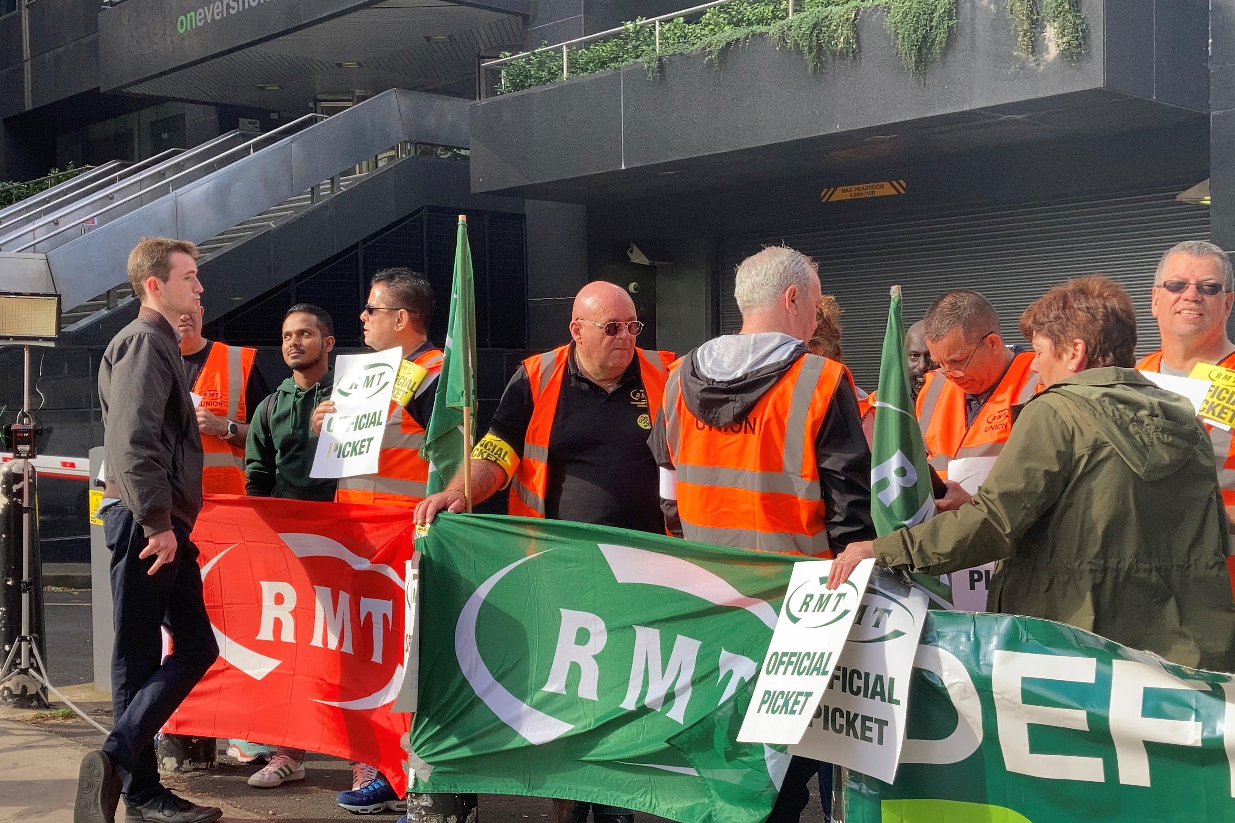 A picket line outside Euston station in London