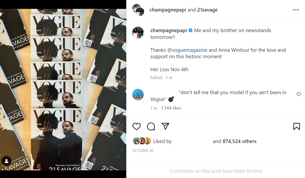 Drake and 21 Savage’s fake Vogue covers