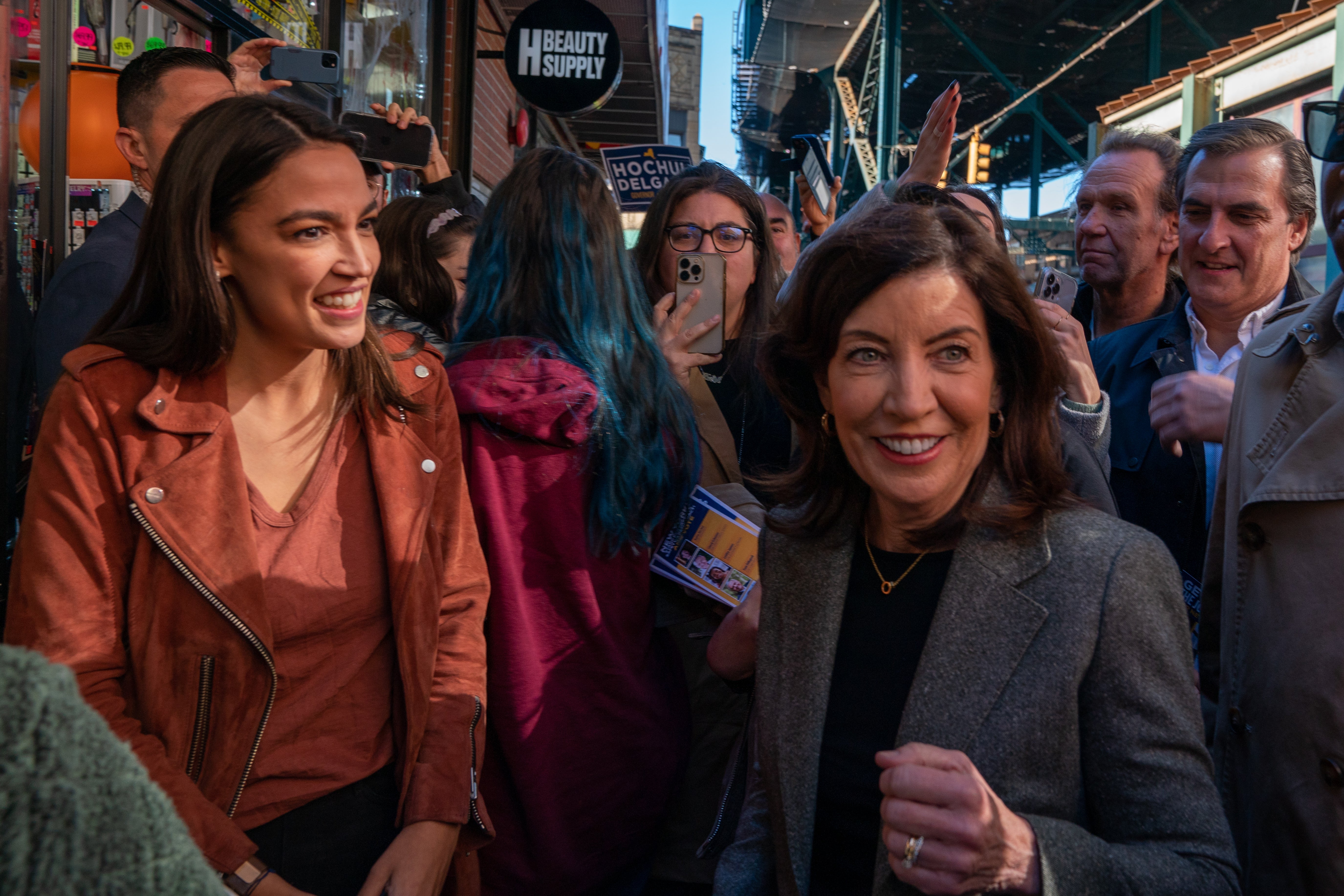 New York Congresswoman Alexandria Ocasio-Cortez campaigned with Governor Kathy Hochul on Election Day.