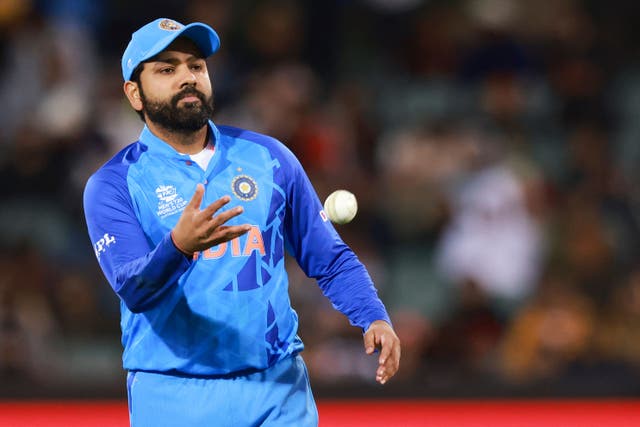 Rohit Sharma leads his India team into a T20 World Cup semi-final against England on Thursday (James Elsby/AP)