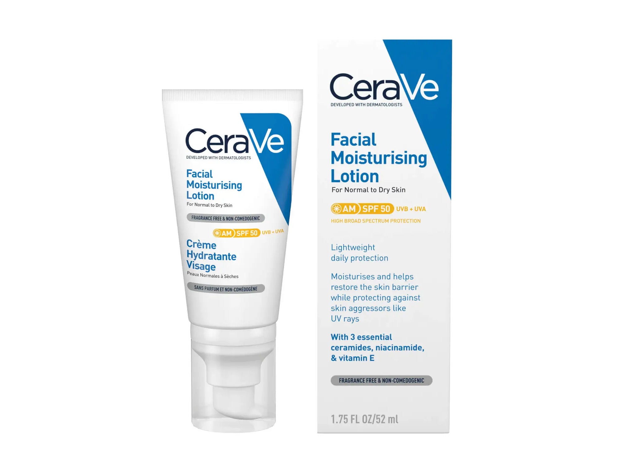 Cerave AM Facial Moisturiser SPF50 Normal to Dry Skin 52ml