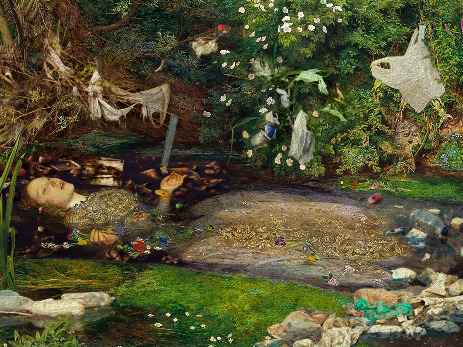 Sir John Everett Millais’s ‘Ophelia’ (1851-2) has been reimagined to reflect the pollution of Britain's rivers