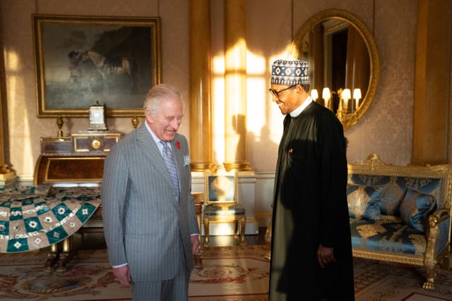 The King holds an audience with the President of Nigeria (Stefan Rousseau/PA)