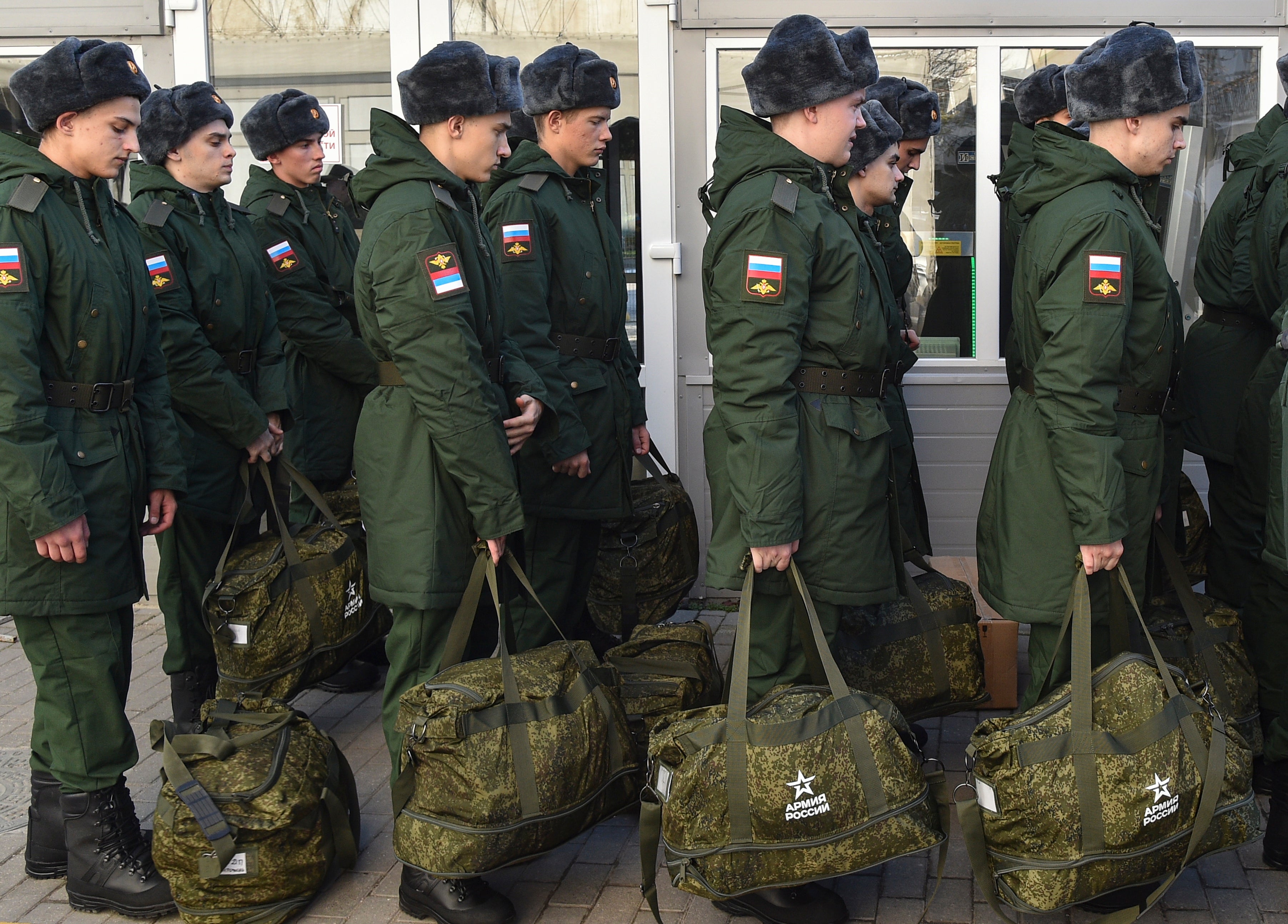 Russian conscripts to the Ukraine war at a railway station in Sevastopol on Wednesday