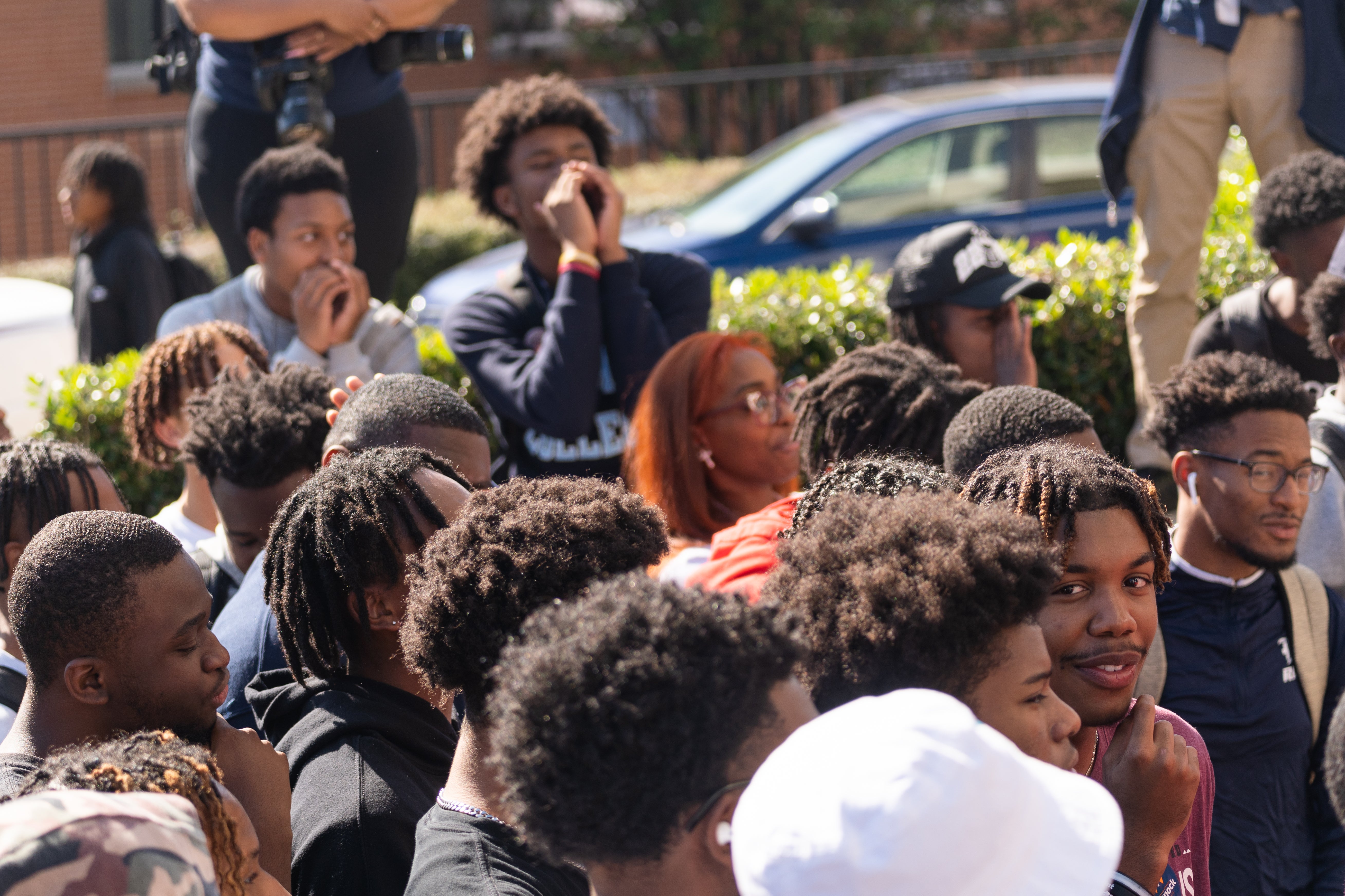 Students cheer as Sen. Raphael Warnock (D-GA) speaks at a campaign event at Atlanta University Center Consortium Campus on Election Day as voters all across Georgia take to the polls to cast their ballot on November 8, 2022 in Atlanta, Georgia.