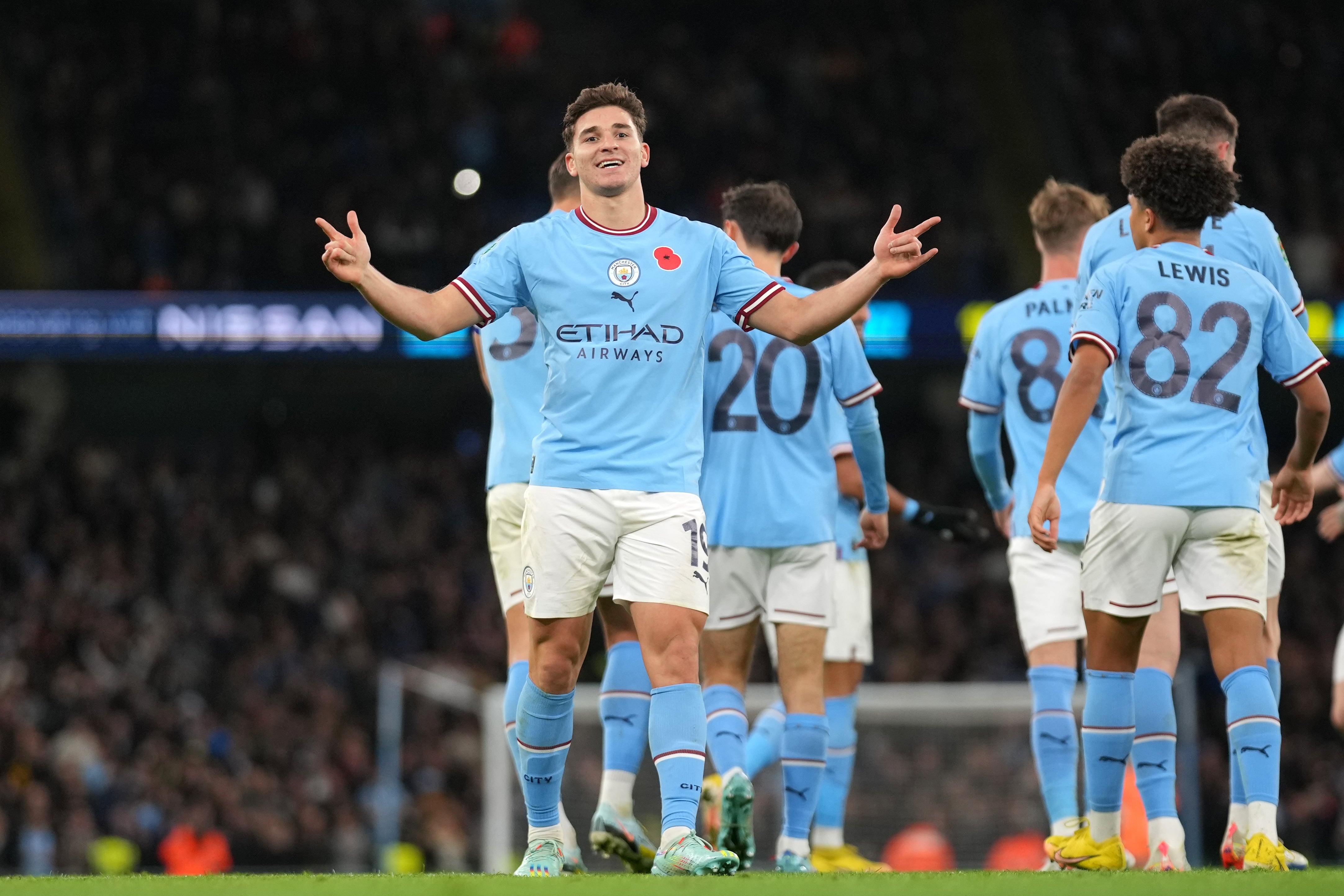 Julian Alvarez celebrates scoring City’s second goal