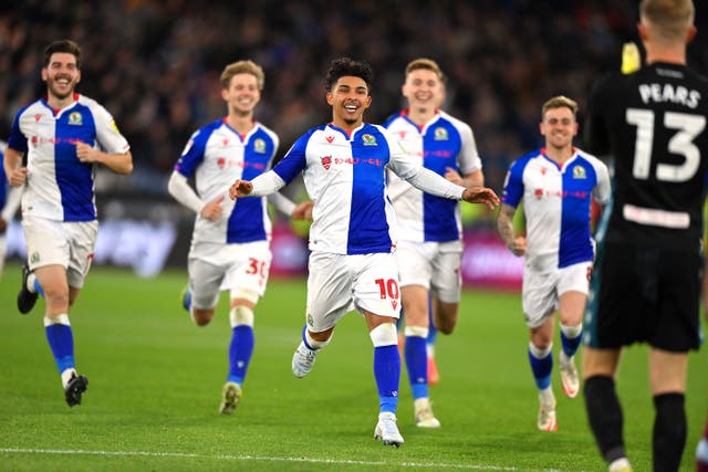 <p>Blackburn Rovers celebrate their penalty shootout victory</p>
