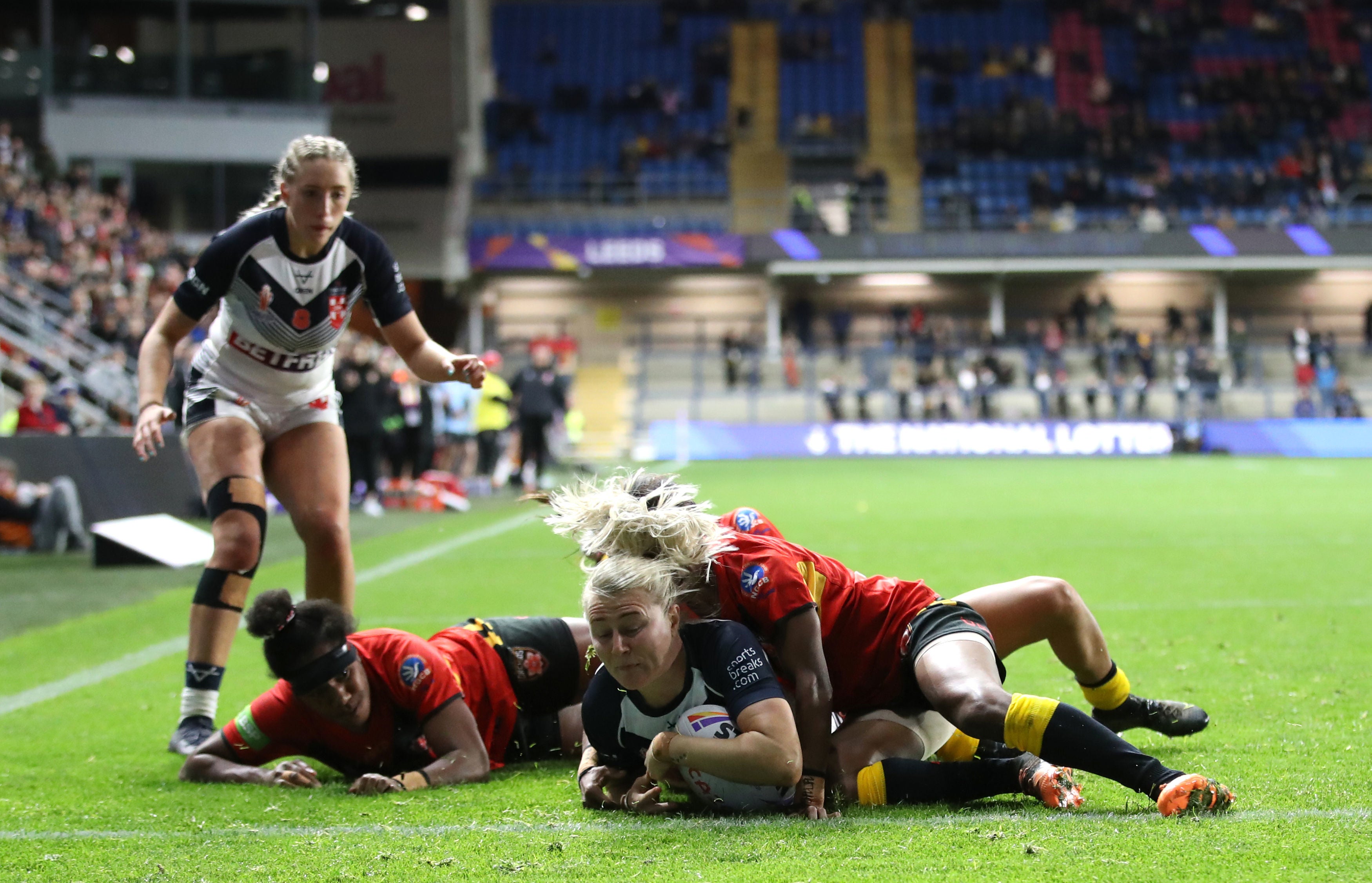 England's Tara-Jane Stanley dives in to score a try