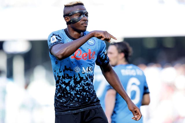 Napoli striker Victor Osimhen is reportedly on Manchester United’s radar (Alessandro Garofalo/AP)