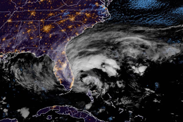 <p>This satellite image shows Hurricane Nicole on it’s way to make landfall off the east coast of Florida</p>