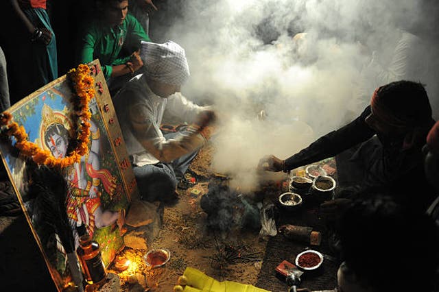 <p>File Tantrik or Voodoo performers participate in rituals at a crematorium on the outskirts of Ahmedabad in 2011</p>