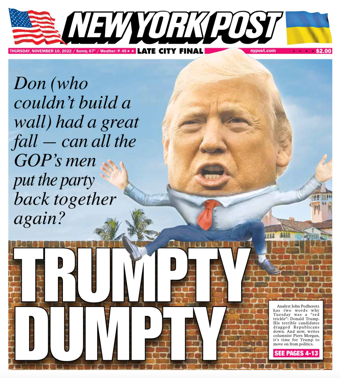 The New York Post’s front cover on Thursday