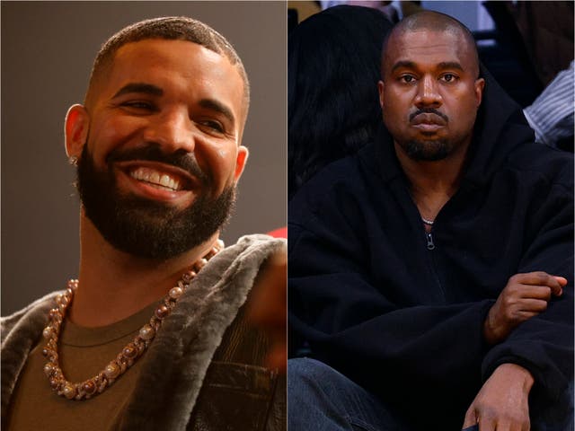 <p>Drake and Kanye West</p>
