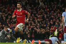Bruno Fernandes steers Manchester United past Aston Villa in thrilling Carabao Cup comeback
