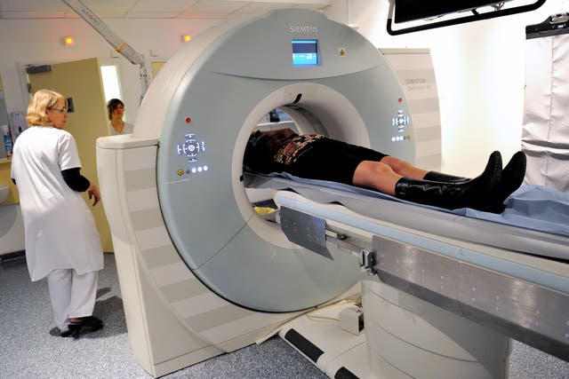 <p>A patient undergoes a scan at the Oscar Lambret Center in Lille, northern France, a regional medical unit specialised in cancer’s treatment</p>
