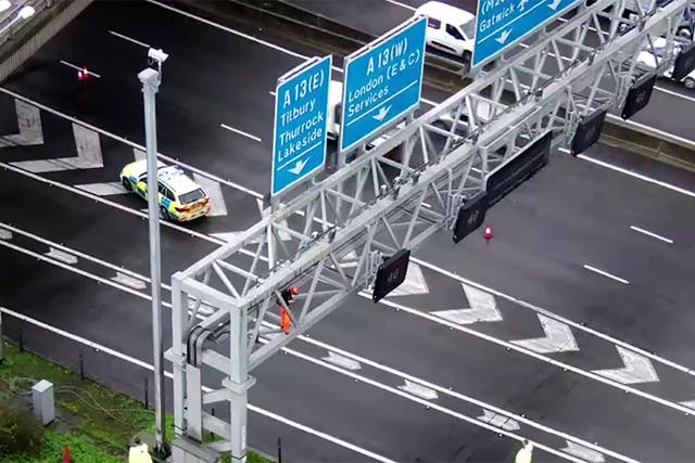The scene where a police motorcycle rider was injured as officers responded to a Just Stop Oil protest on the M25 (Handout/PA)