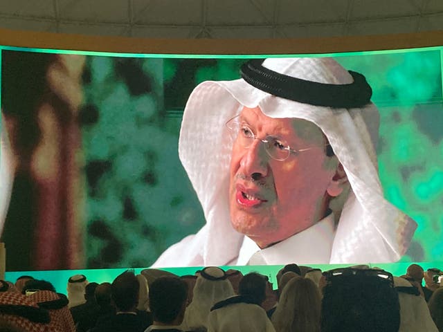<p>Saudi energy minister  Abdulaziz bin Salman Al Saud speaks at the SGI conference in Sharm El-Sheikh, Egypt </p>