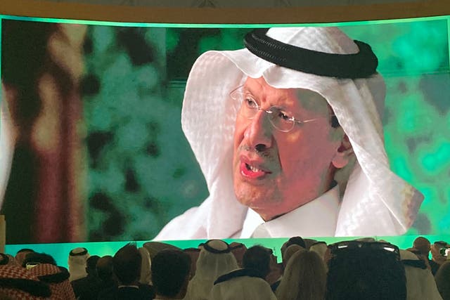 <p>Saudi energy minister  Abdulaziz bin Salman Al Saud speaks at the SGI conference in Sharm El-Sheikh, Egypt </p>