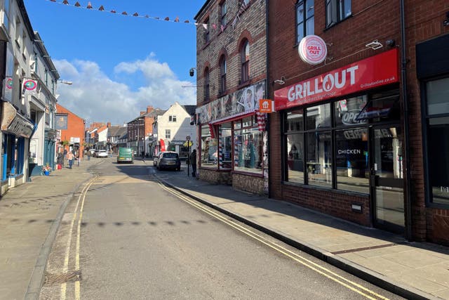 The scene on Willow Street, Oswestry, Shropshire, where Rebecca Steer, 22, was killed after being hit by a car which mounted the kerb (PA)