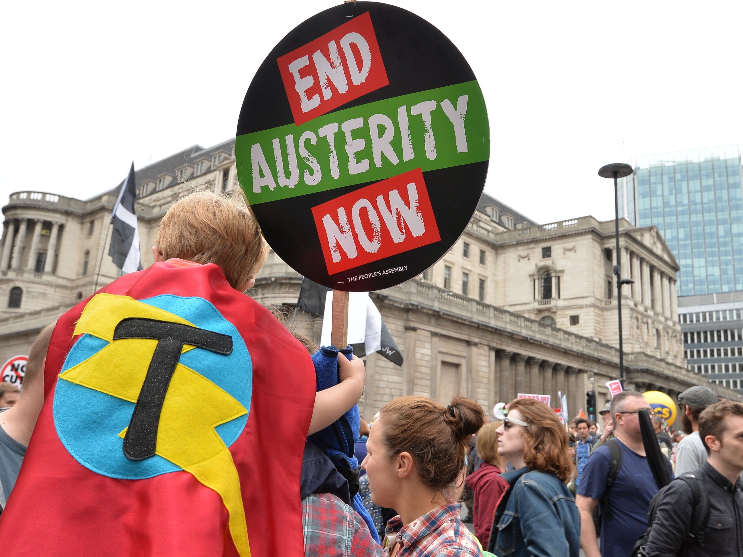 Protesters attend the End Austerity Now rally outside the Bank of England