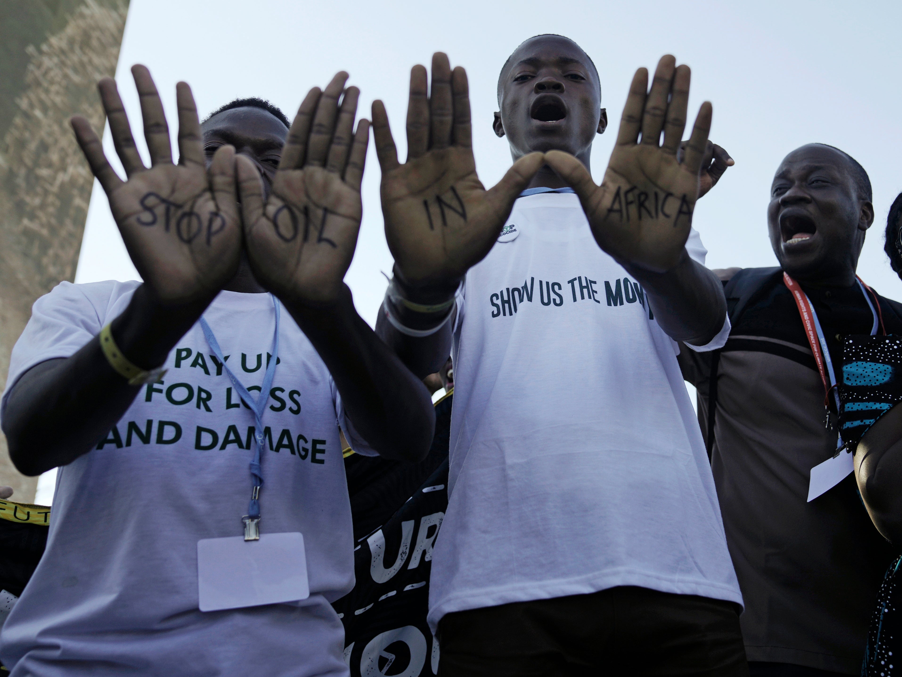 Demonstrators protest against pipelines in East Africa