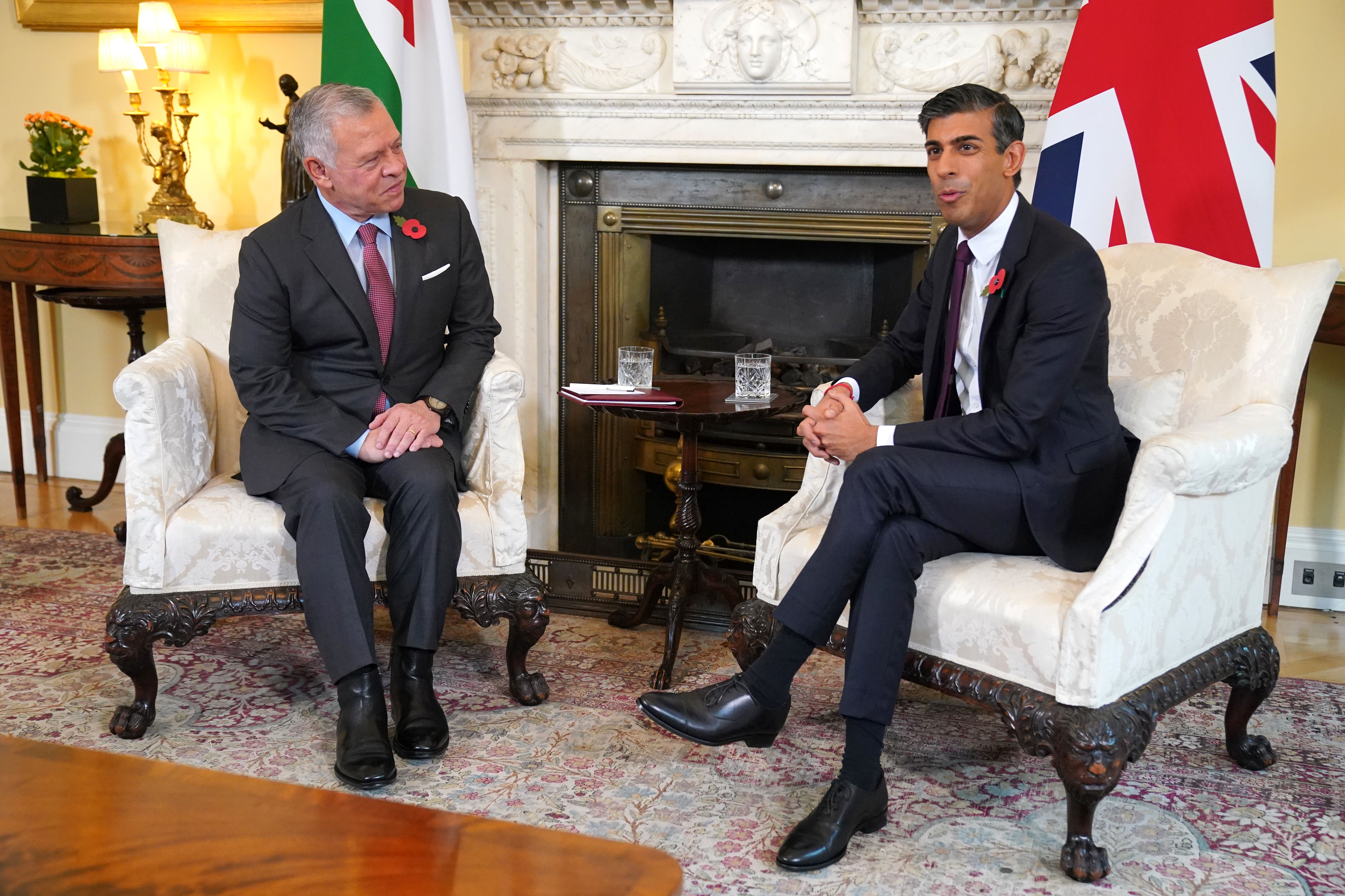 Prime Minister Rishi Sunak and King Abdullah II of Jordan have held talks in Downing Street (Jonathan Brady/PA)