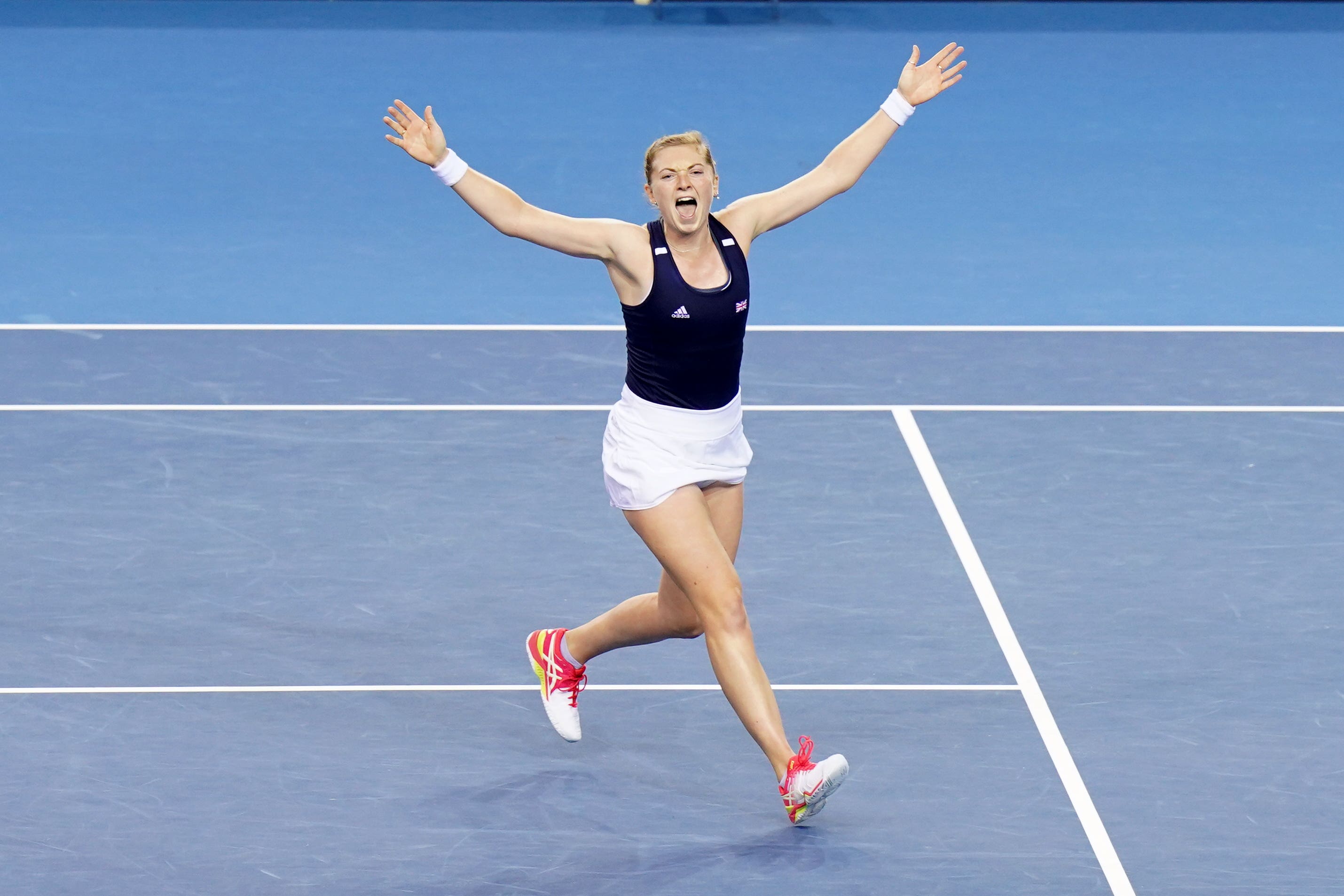 Alicia Barnett celebrates securing Britain’s victory over Spain (Jane Barlow/PA)