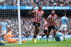 Ivan Toney scores twice to hand Brentford late shock win at Man City