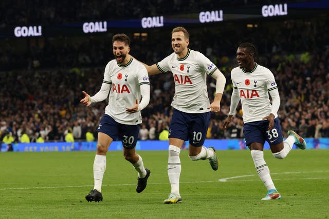 <p>Bentancur (left) celebrates netting the winner </p>