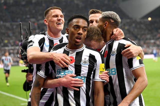 <p>Joe Willock celebrates after scoring for Newcastle</p>