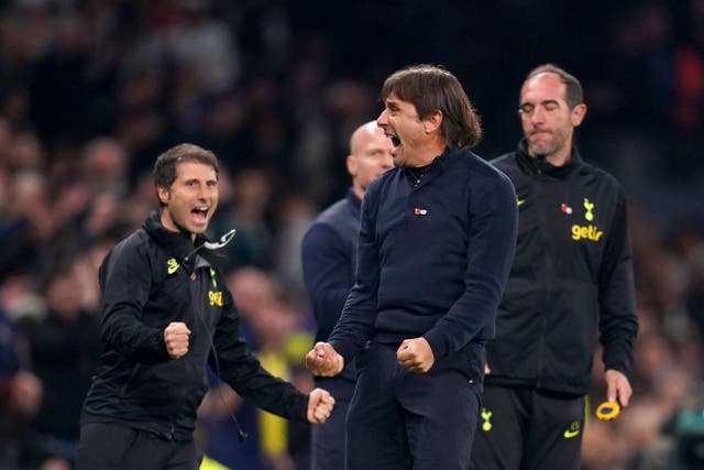 Antonio Conte watched Tottenham finish the first half of the season with a thrilling 4-3 win over Leeds (John Walton/PA)
