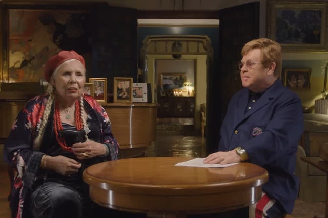 <p>Joni Mitchell in conversation with Sir Elton John </p>