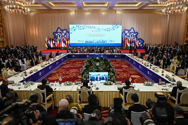 <p>A general view shows the East Asia Summit as part of the 40th and 41st Association of Southeast Asian Nations (Asean) Summits in Phnom Penh on 13 November 2022</p>