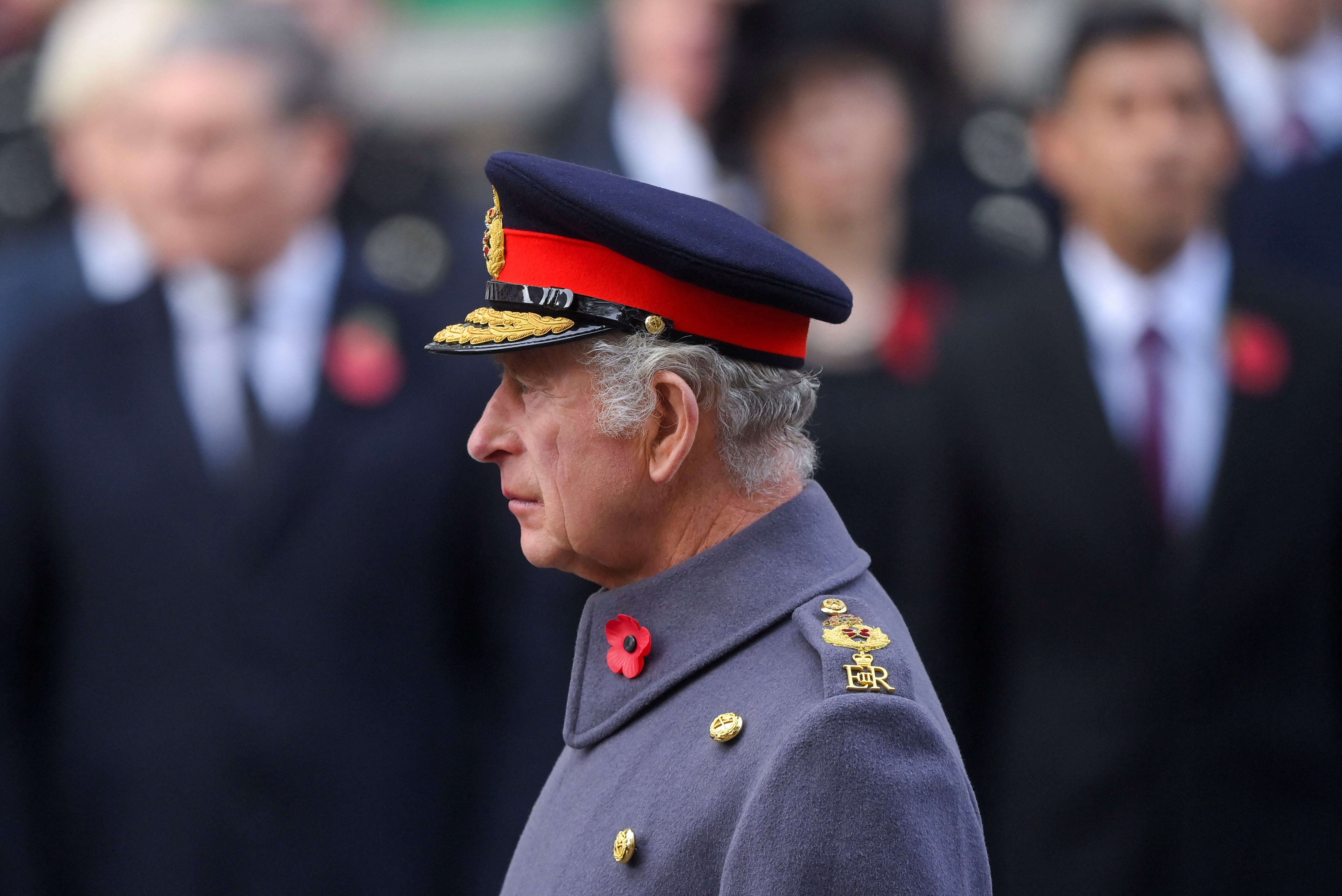 King Charles III attends the Remembrance Sunday ceremony at the Cenotaph on Whitehall on 13 November, 2022